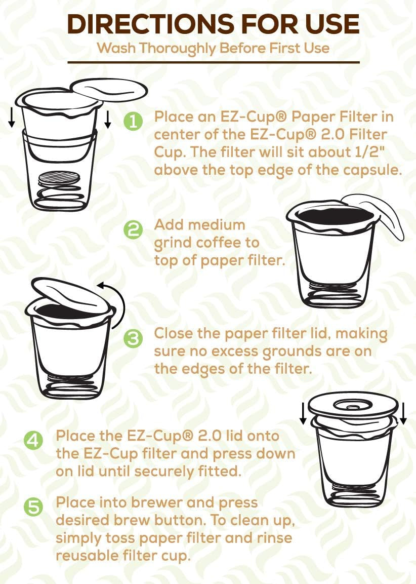 Ez-Cup Disposable Coffee Filters for Reusable Coffee Pods - 5 Pack (250 Filters) Paper Coffee Pod Filters