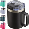 12Oz Insulated Coffee Mug Cup with Handle, Stainless Steel Travel Coffee Mug with Flip Lid, Double Wall Vacuum Coffee Tumbler, Black