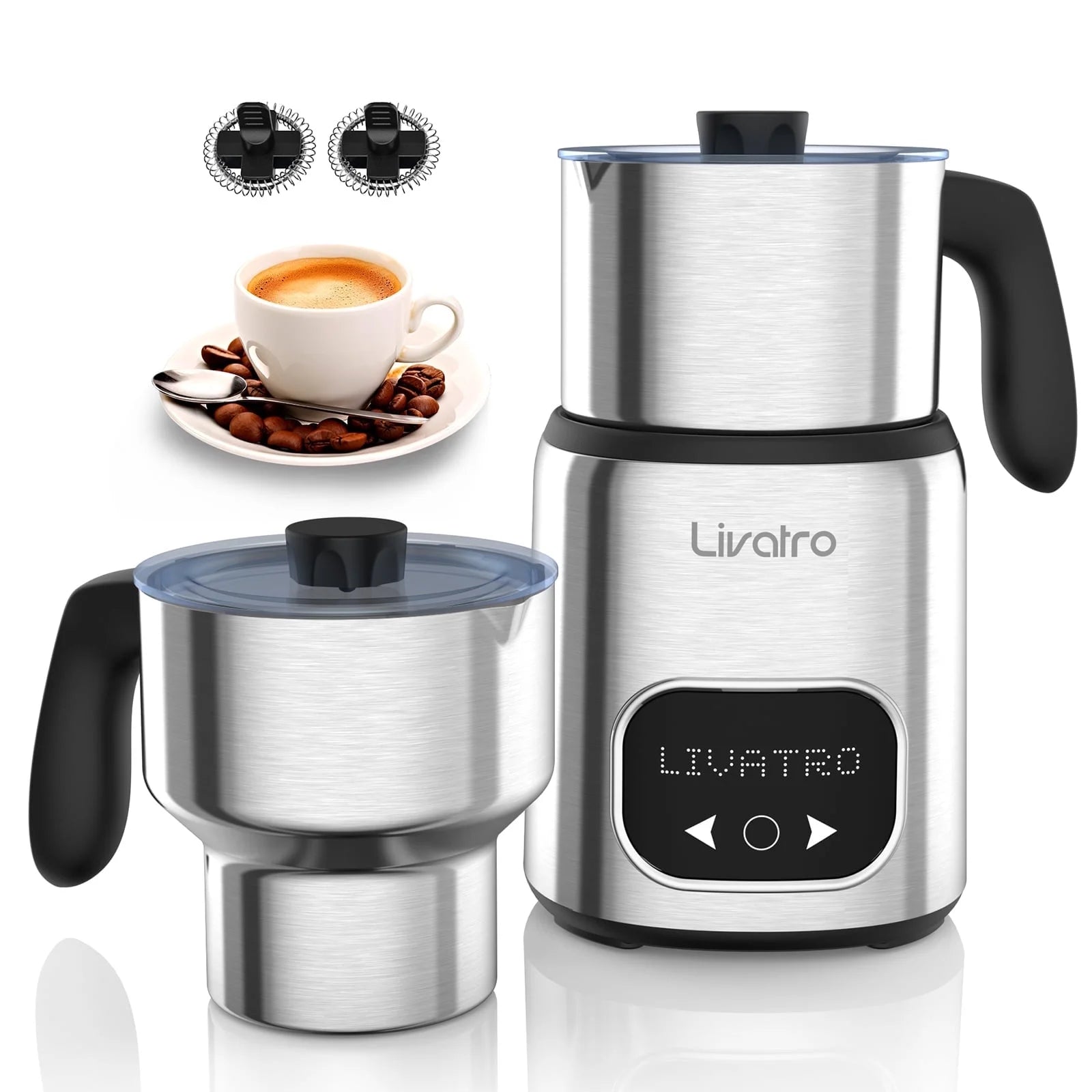 Electric Milk Frother, 14-In-1 Milk Frother | Twin Cup (20.3 Oz & 13.5 Oz) | Memory Function | Automatic Hot & Cold Milk Frother Heater