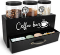 54 Oz Coffee Canister Set with Shelf, Coffee and Sugar Container Set of 3 Canisters Sets for Kitchen Counter, Plastic Coffee Bean Storage Container with Scoop (Black - Drawer)