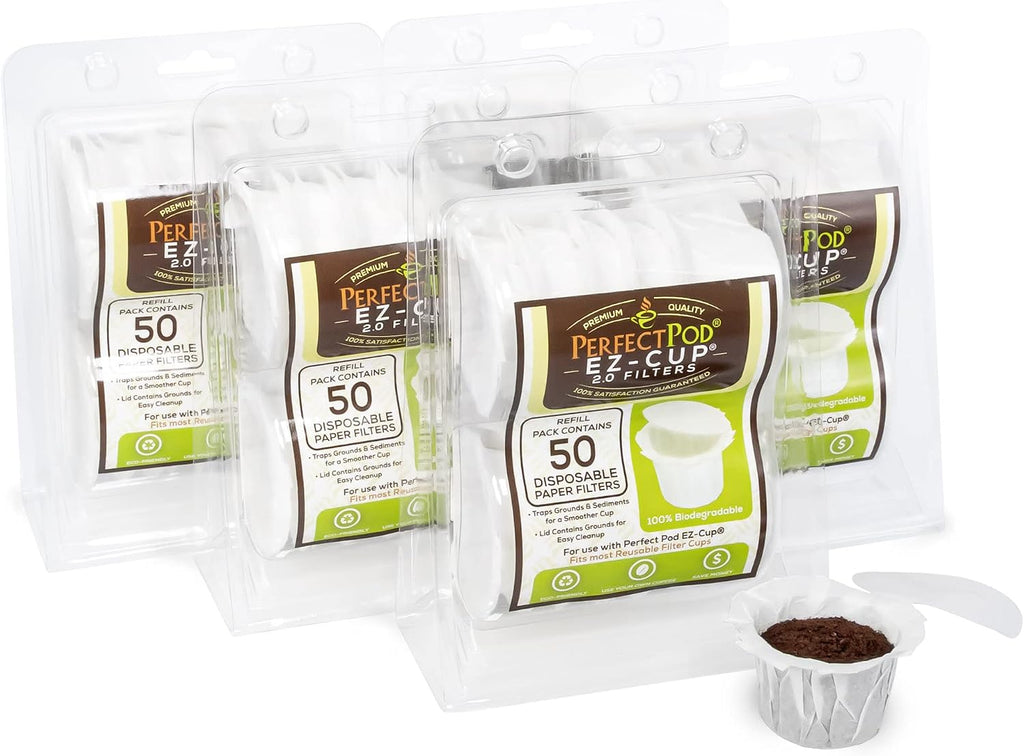Ez-Cup Disposable Coffee Filters for Reusable Coffee Pods - 5 Pack (250 Filters) Paper Coffee Pod Filters